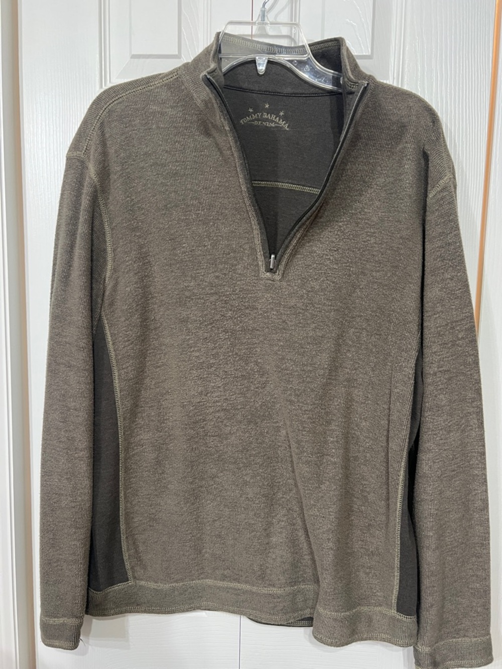Tommy Bahama Men Olive Brown Brown Half-Zip Casual Two tone Sweater